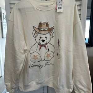 Women's Cream 'Country Music' Teddy Graphic Crewneck Sweater